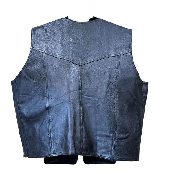 Vintage Leather Club Black Leather Snap Front Vest XXL - Picture 9 of 13